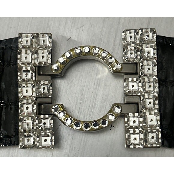 Vintage Sonia Daniel Honolulu Crystal Belt Black Croc Embossed Leather Silver main image 9